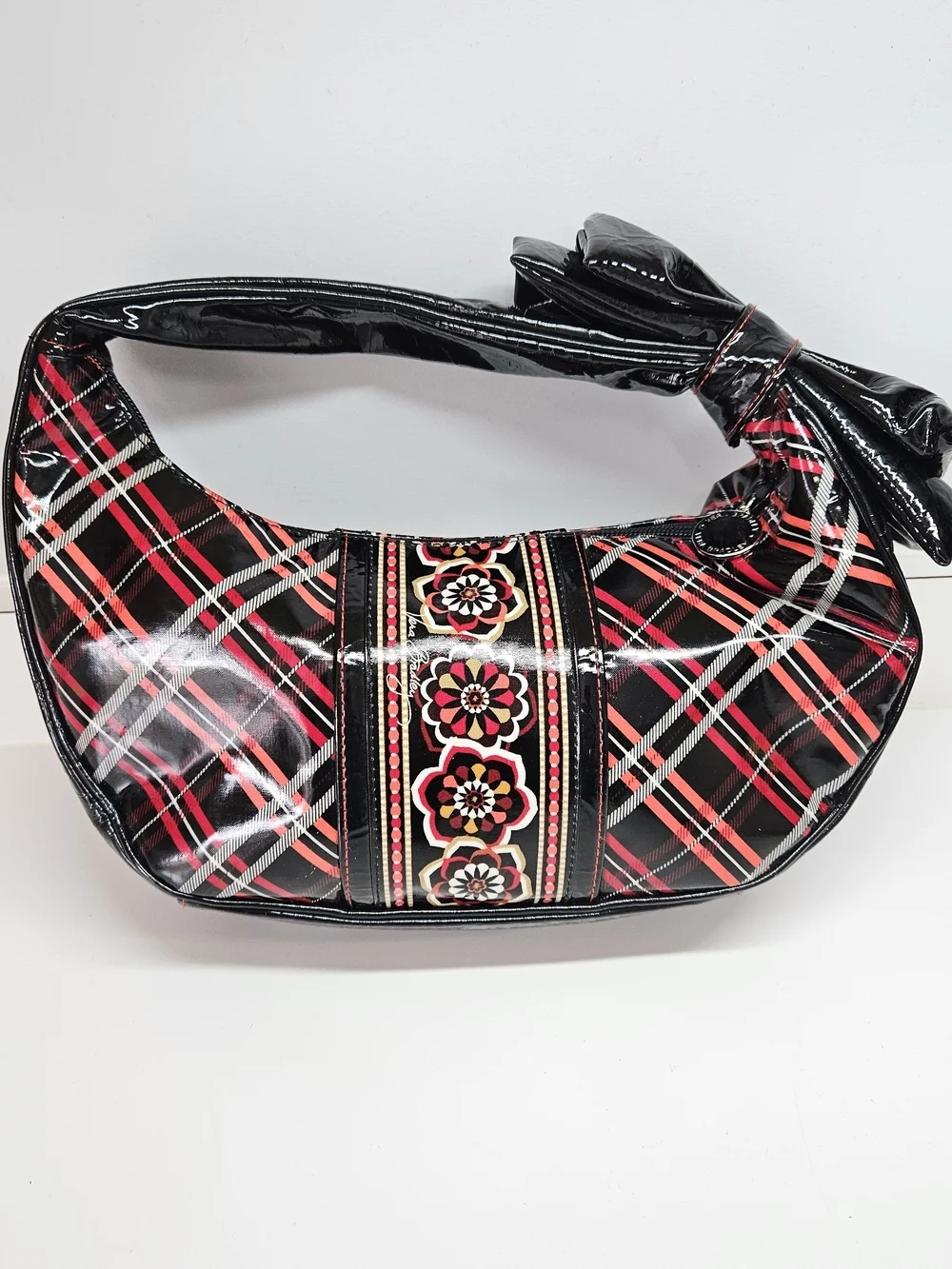 Vera Bradley Frill Pirouette Black Red Bow Shoulder Tote Handbag Purse